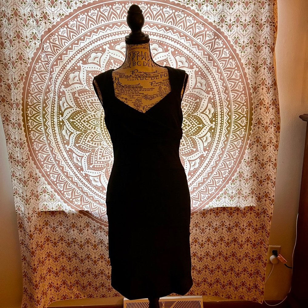 White House Black Market Black Sleeveless Wrap Sheath Dress Size 6
